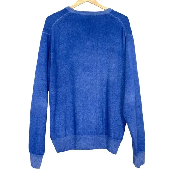 NWOT $580 Peter Millar Men Blue 100% Cashmere V neck Sweater Made in Italy L
